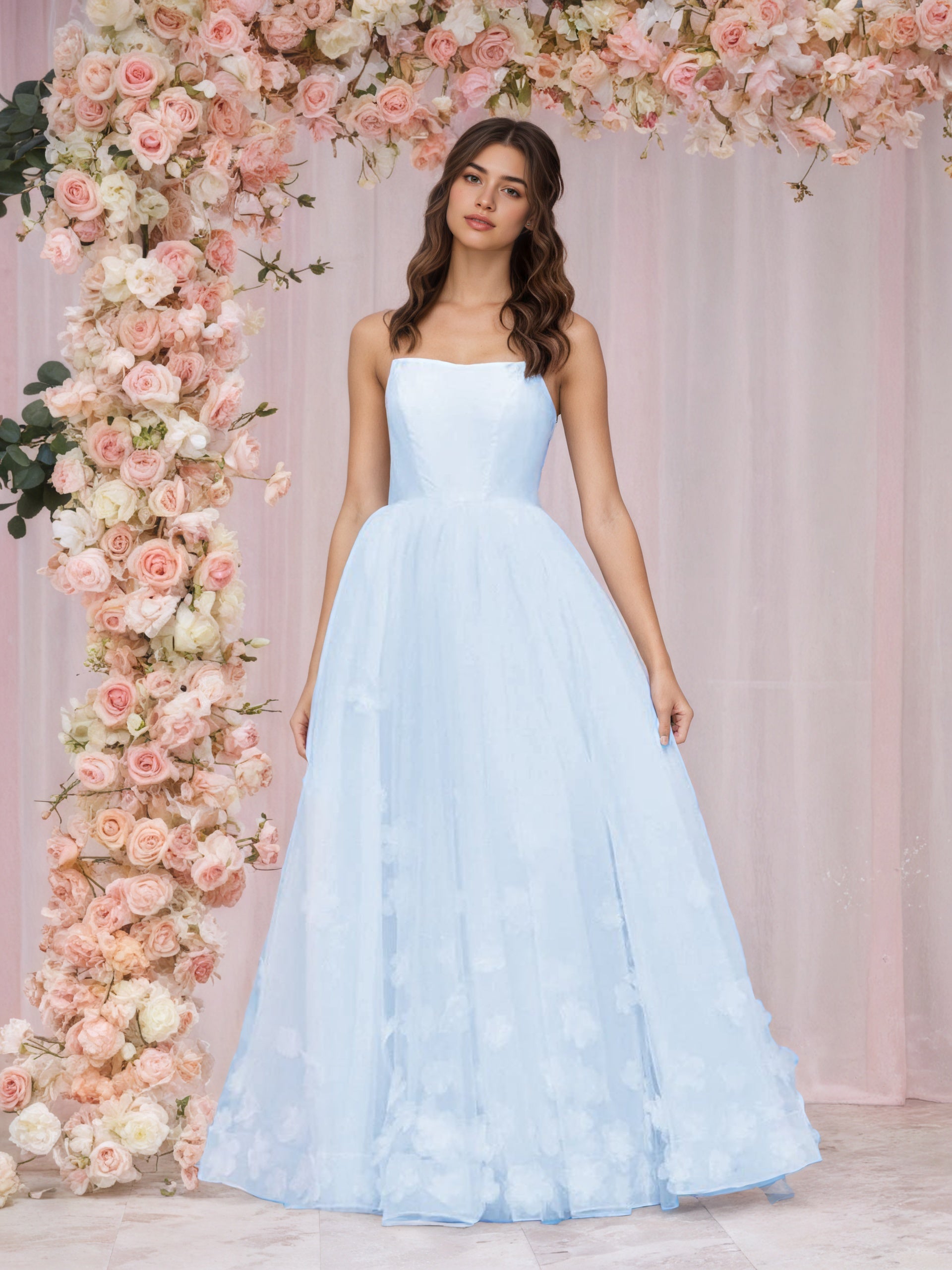 Sevoba|A-line Spaghetti Straps Pink Tulle Prom Dress