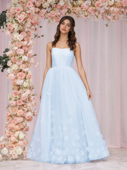 Sevoba|A-line Spaghetti Straps Pink Tulle Prom Dress