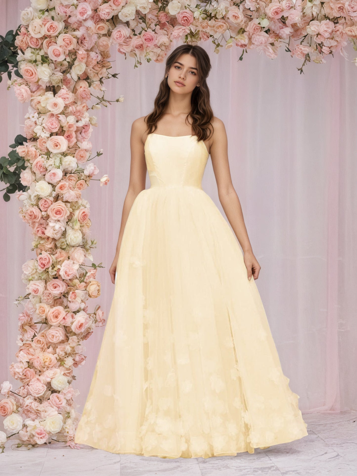 Sevoba|A-line Spaghetti Straps Pink Tulle Prom Dress