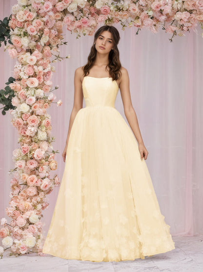 Sevoba|A-line Spaghetti Straps Pink Tulle Prom Dress