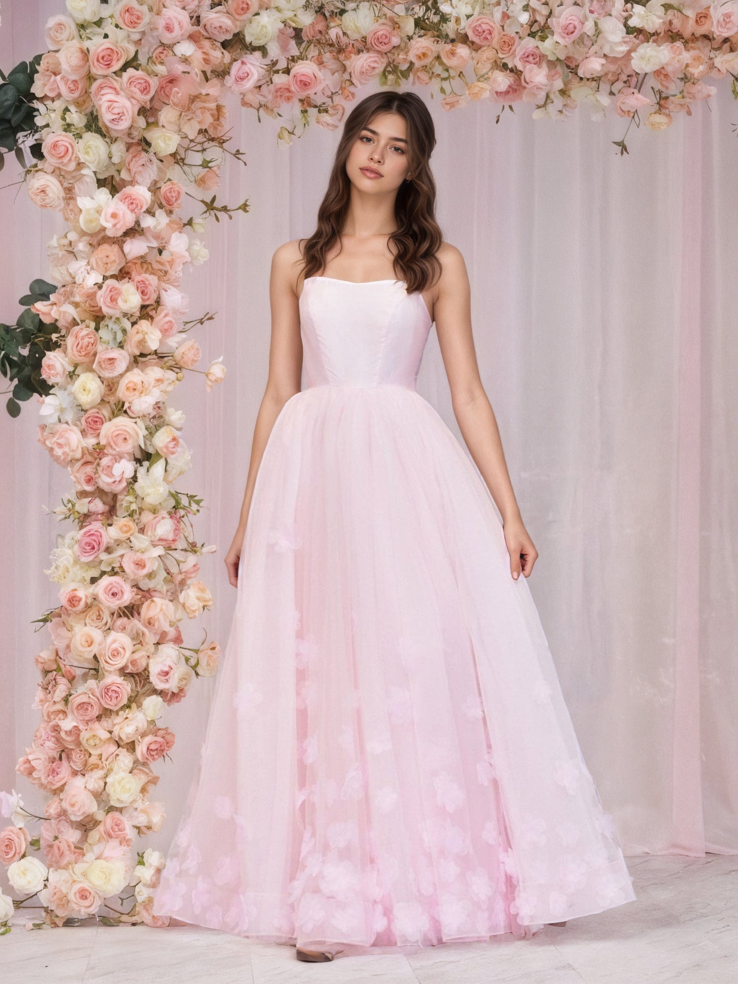 Sevoba|A-line Spaghetti Straps Pink Tulle Prom Dress