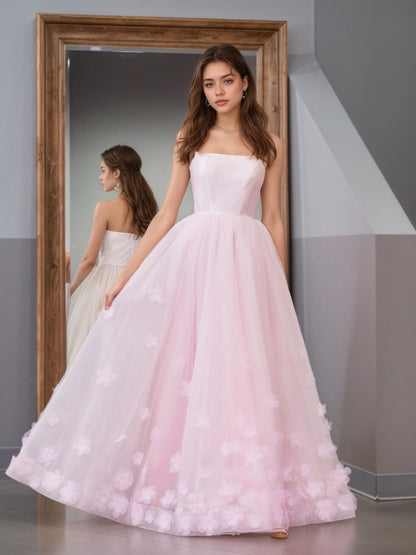 Sevoba|A-line Spaghetti Straps Pink Tulle Prom Dress