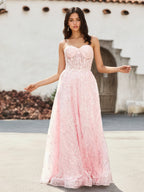 Sevoba | A-line Sweetheart Floor-length Sequins Prom Dress Blushing Pink