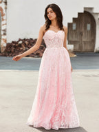 Sevoba | A-line Sweetheart Floor-length Sequins Prom Dress Blushing Pink