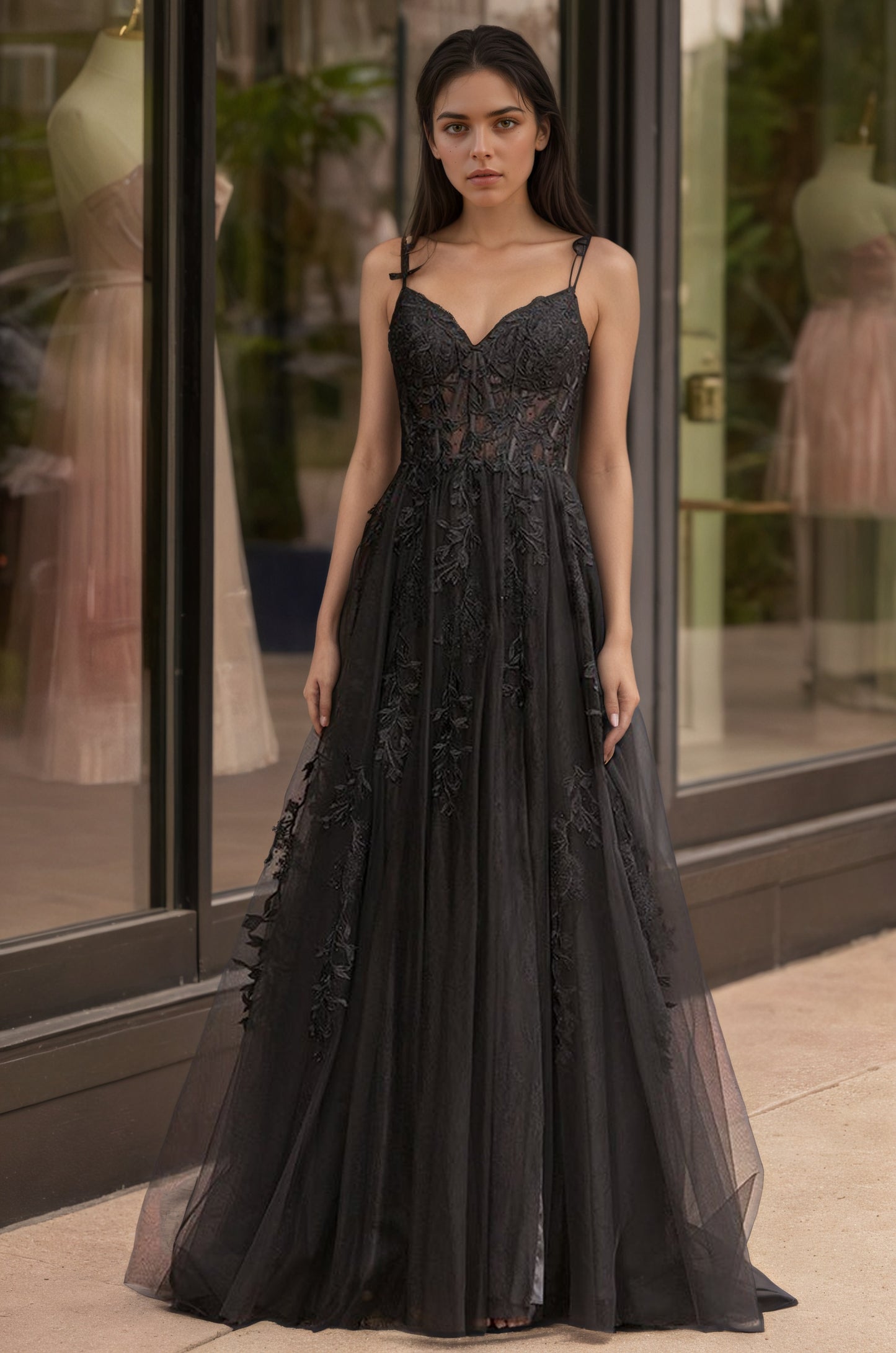 Sevoba|A-line Sweetheart Lace Tulle Prom Dress with Slit