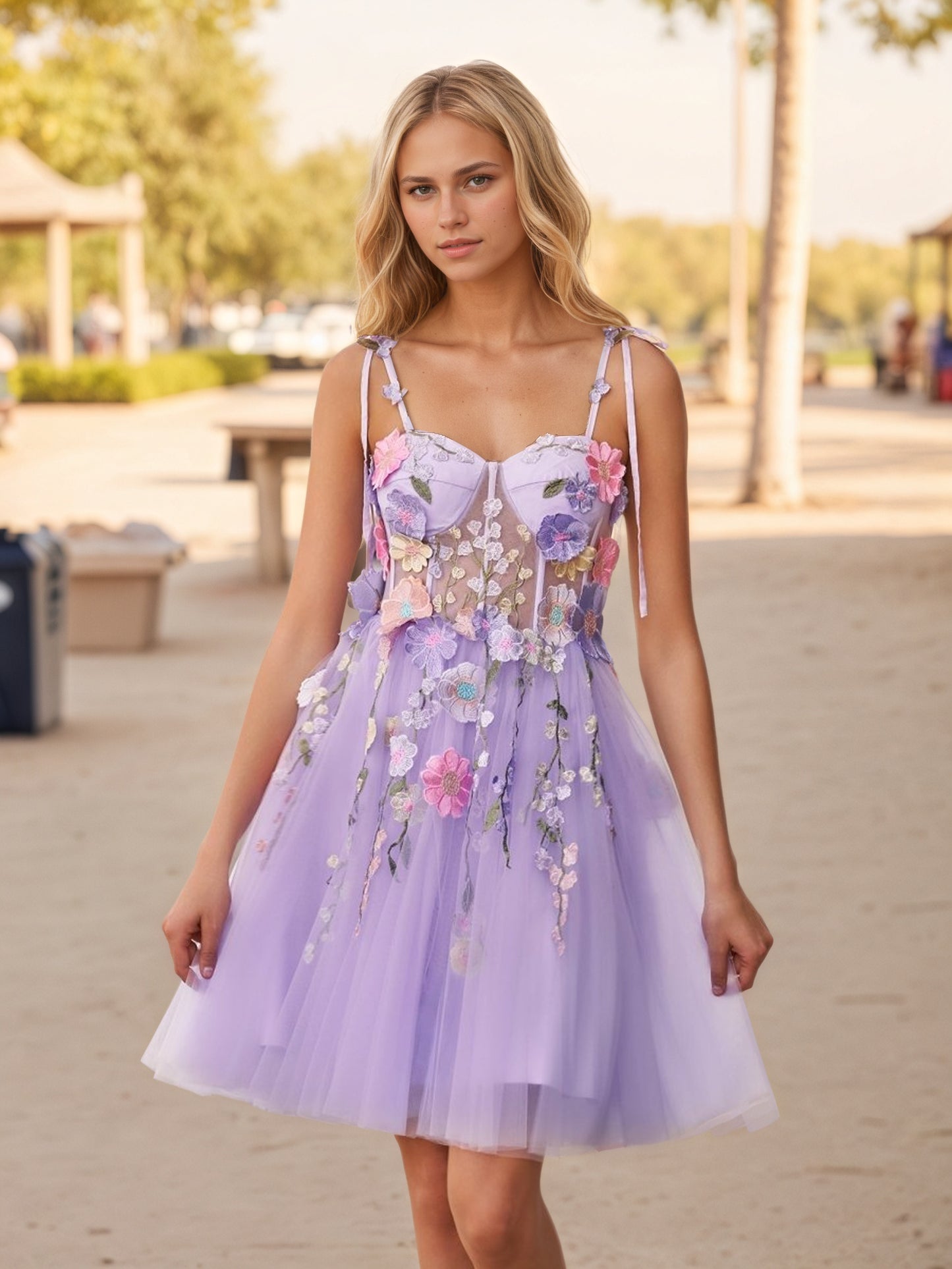 Sevoba|A-Line Lavender Bloom Mini Homecoming Dress