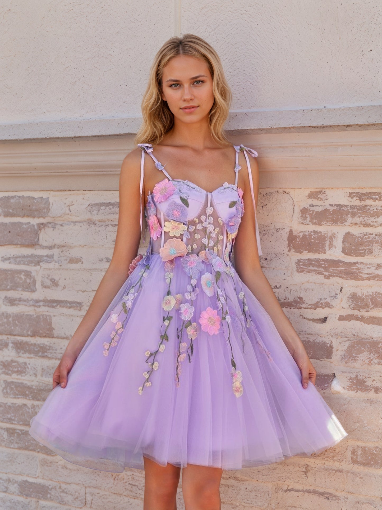 Sevoba|A-Line Lavender Bloom Mini Homecoming Dress