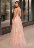 Sevoba | A Line One Shoulder Black Long Prom Dress with Appliques