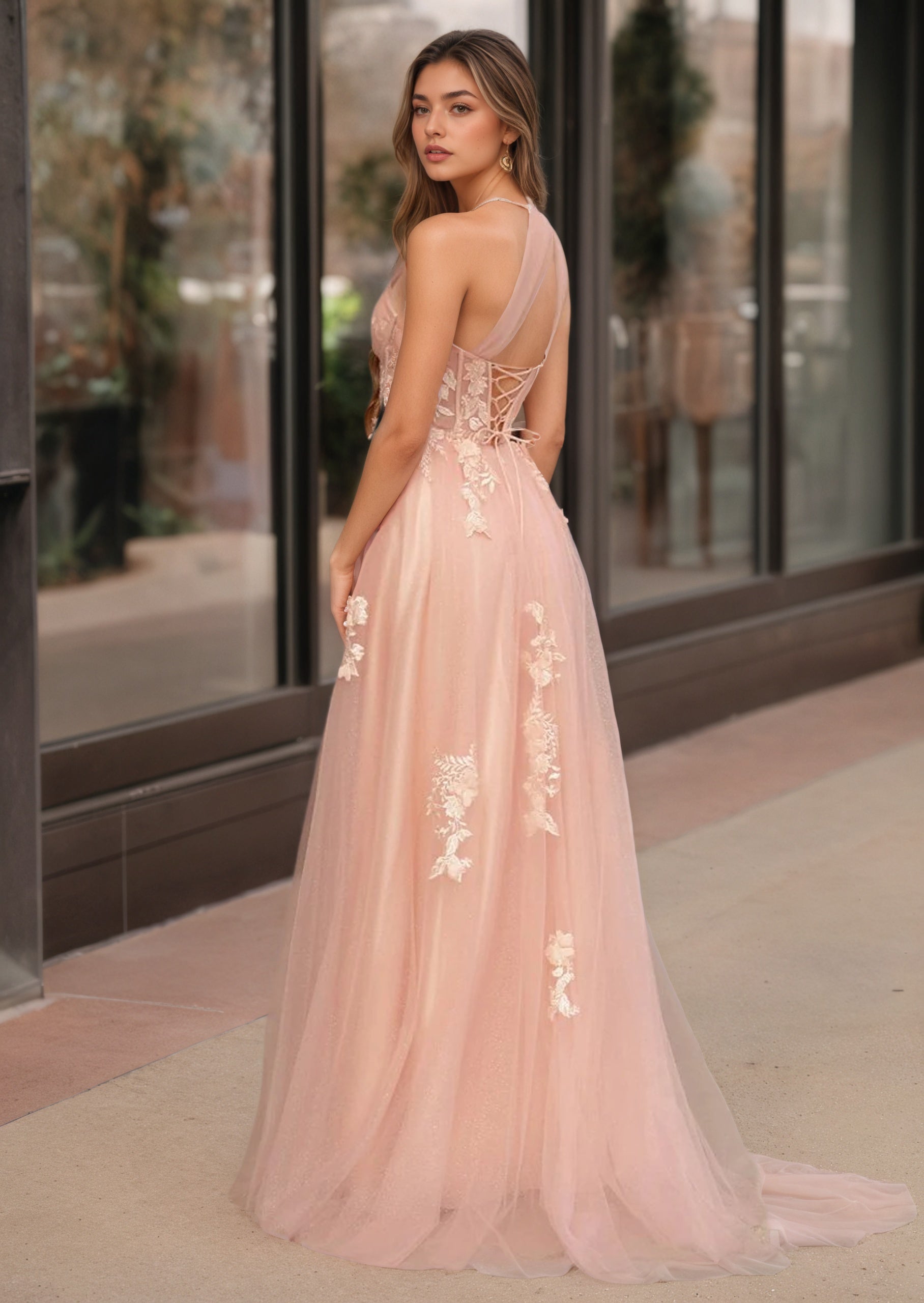 Sevoba | A Line One Shoulder Black Long Prom Dress with Appliques