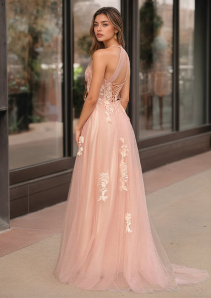 Sevoba | A Line One Shoulder Black Long Prom Dress with Appliques