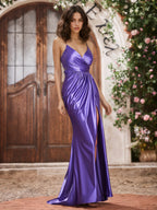 Sevoba | Alluring V-neck Spaghetti Straps Satin Long Dresses Regency
