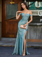 Sevoba | Bodycon Corset Bodice High Slit Gown Jade