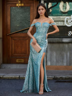 Sevoba | Bodycon Corset Bodice High Slit Gown Jade
