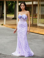 Sevoba | Bow-Front Lace Appliqued Trumpet/Mermaid Gown Lilac