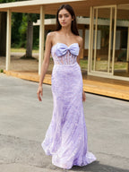 Sevoba | Bow-Front Lace Appliqued Trumpet/Mermaid Gown Lilac