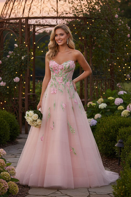 Sevoba|Classic A Line Sweetheart Tulle Long Prom Dress With Appliques