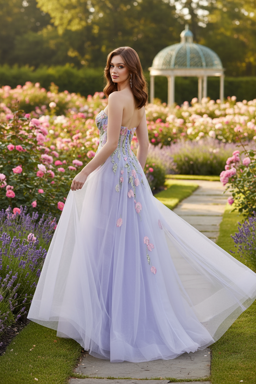 Sevoba|Classic A Line Sweetheart Tulle Long Prom Dress With Appliques