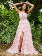 Sevoba | Corset Bodice Illusion Top Tulle Tiered Dresses Blushing Pink