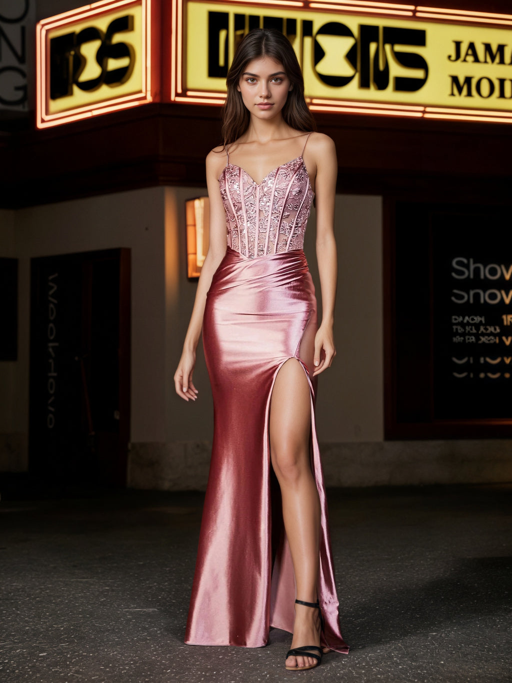 Sevoba | Corset Bodice Lace Up Back Mermaid Satin Gown Dusty Rose