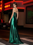 Sevoba | Corset Bodice Mermaid Satin Gown Dark Green