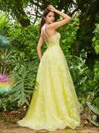 Sevoba | Corset Bodice Sweep/Brush Train A-line Dress Daffodil