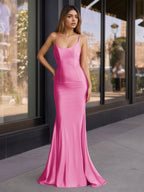Sevoba | Cute Mermaid Scoop Neck Satin Long Prom Dress