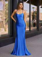 Sevoba | Cute Mermaid Scoop Neck Satin Long Prom Dress