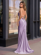 Sevoba | Cute Mermaid Scoop Neck Satin Long Prom Dress