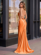 Sevoba | Cute Mermaid Scoop Neck Satin Long Prom Dress