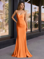 Sevoba | Cute Mermaid Scoop Neck Satin Long Prom Dress