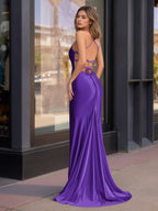 Sevoba | Cute Mermaid Scoop Neck Satin Long Prom Dress