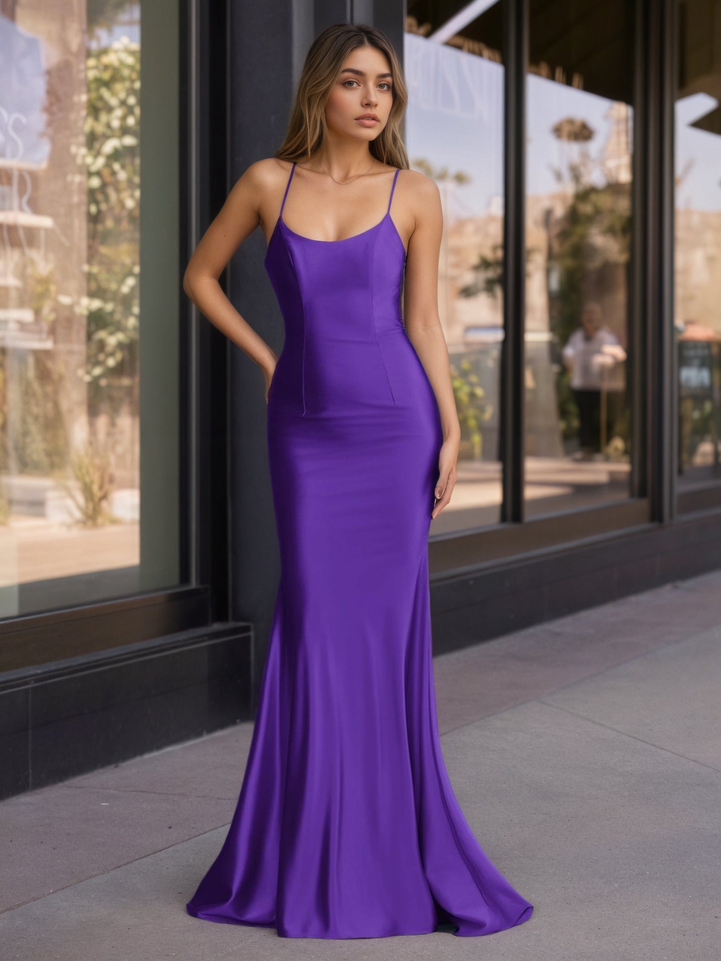 Sevoba | Cute Mermaid Scoop Neck Satin Long Prom Dress