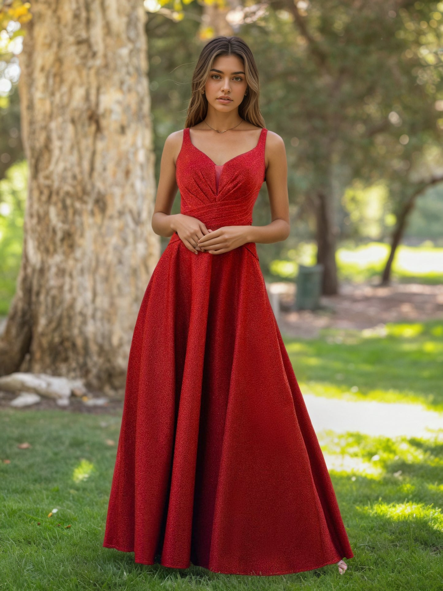 Sevoba|Deep V-neck A-line Floor Length Dress
