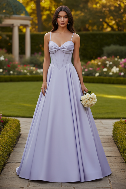 Sevoba Elegant A Line Spaghetti Straps Satin Lace Up Prom Dress