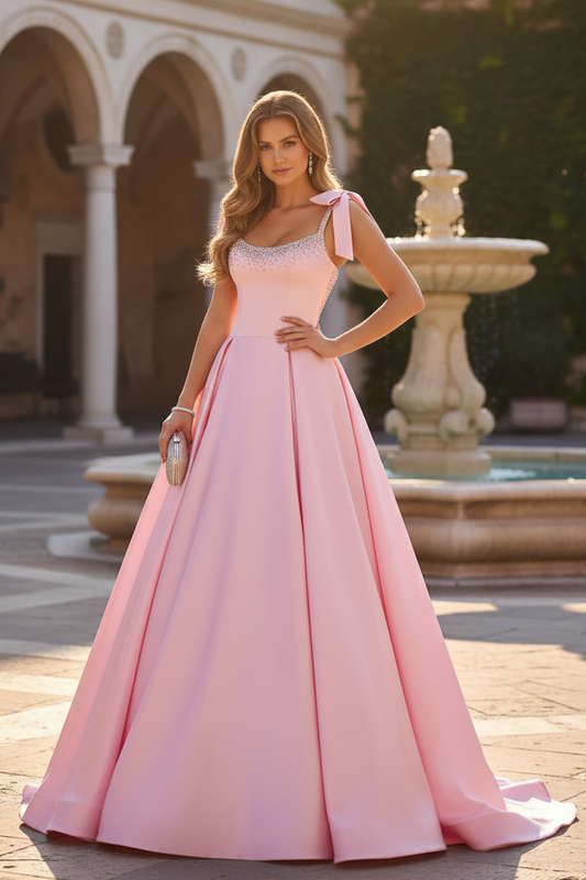 Sevoba|Elegant A Line Straps Bowknot Beading Corset Long Prom Dress