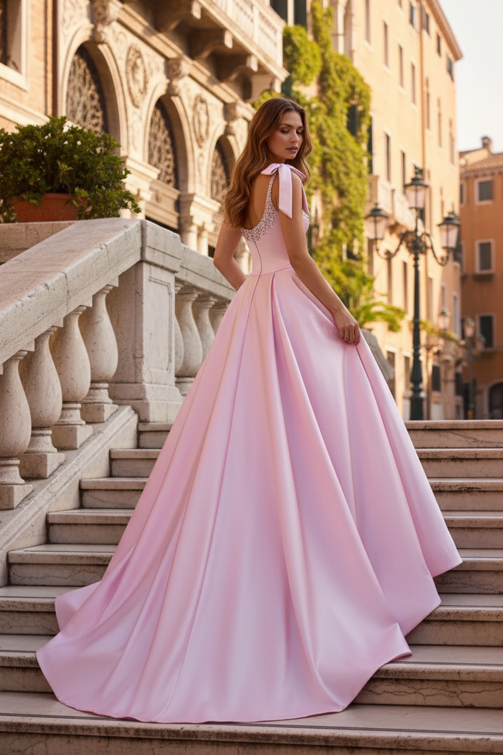 Sevoba|Elegant A Line Straps Bowknot Beading Corset Long Prom Dress