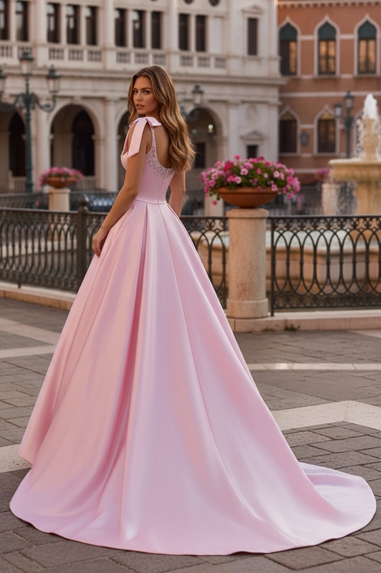 Sevoba|Elegant A Line Straps Bowknot Beading Corset Long Prom Dress