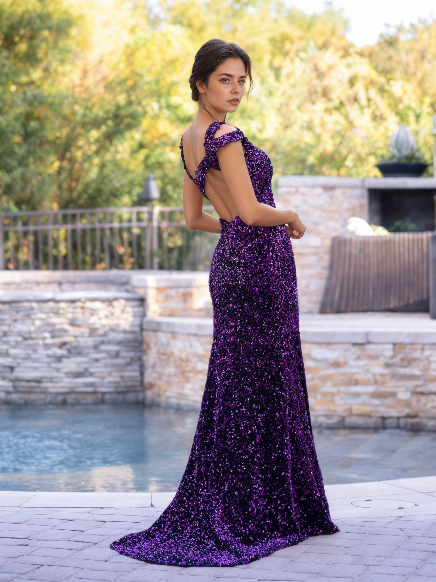 Sevoba|Grape Mermaid One-Shoulder Sequin Long Prom Dress with Slit