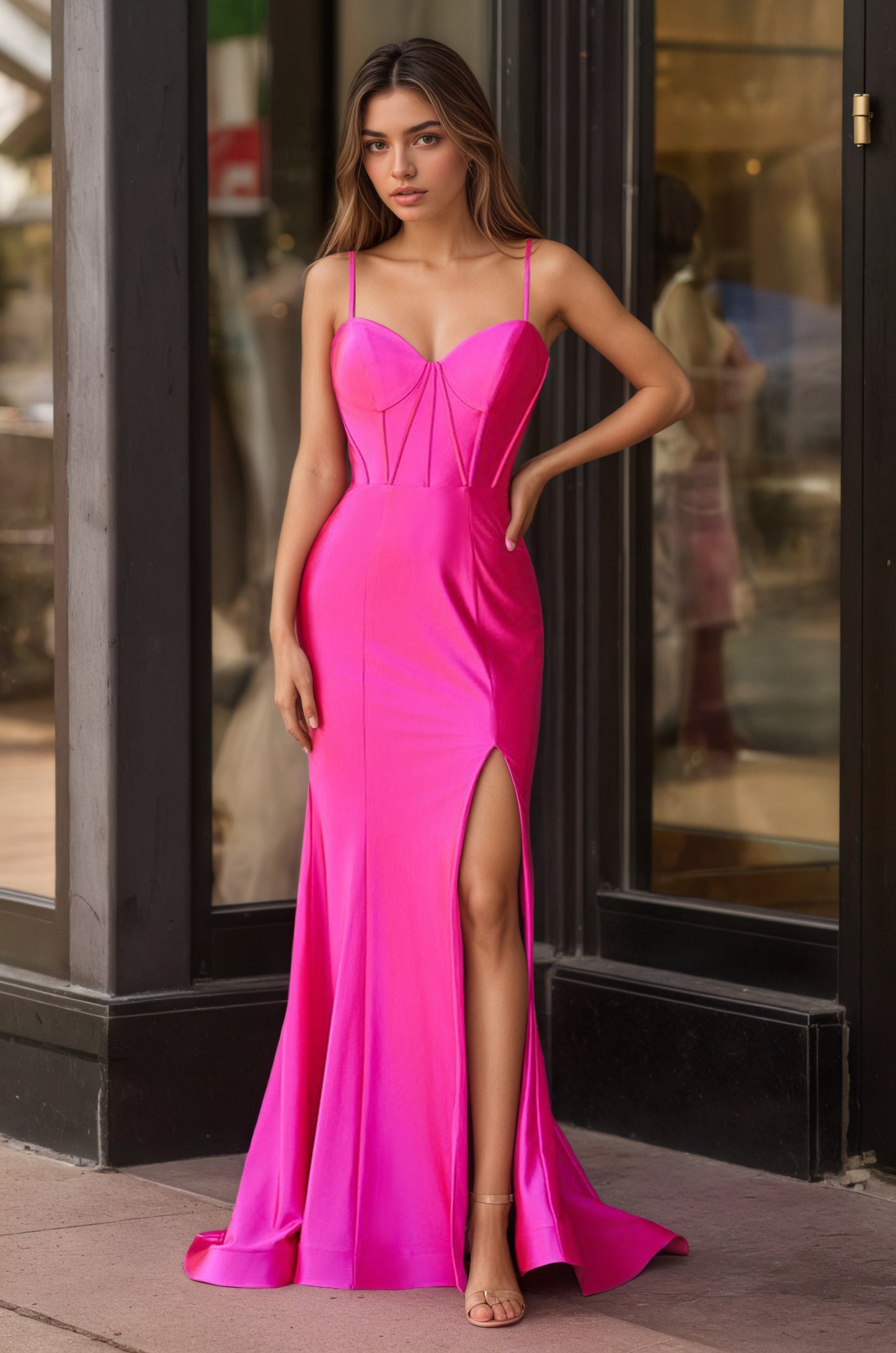 Sevoba|Hot Pink Mermaid Satin Simple Prom Dress