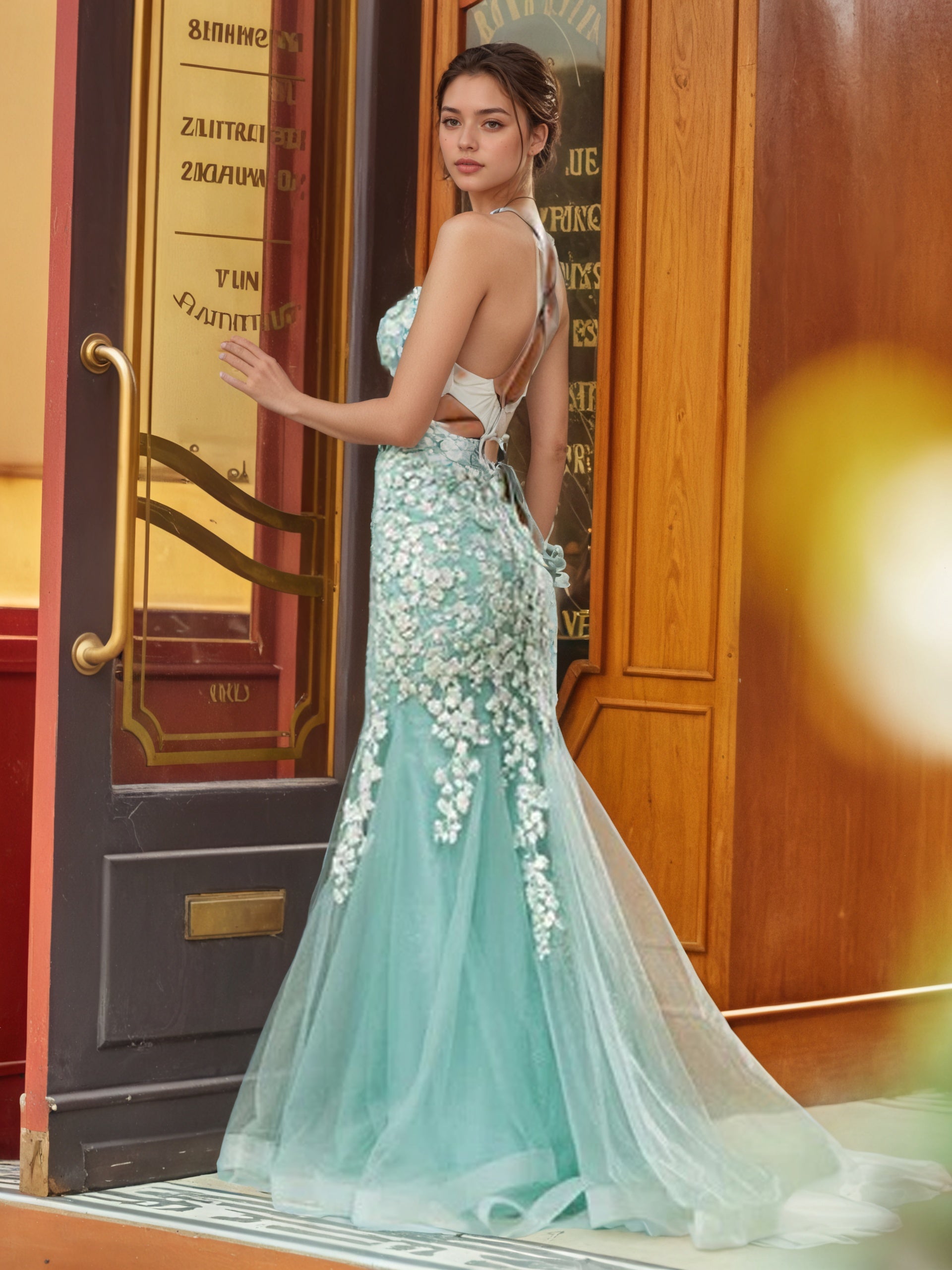 Sevoba | Illusion Lace Corset Top Mermaid Dress Teal