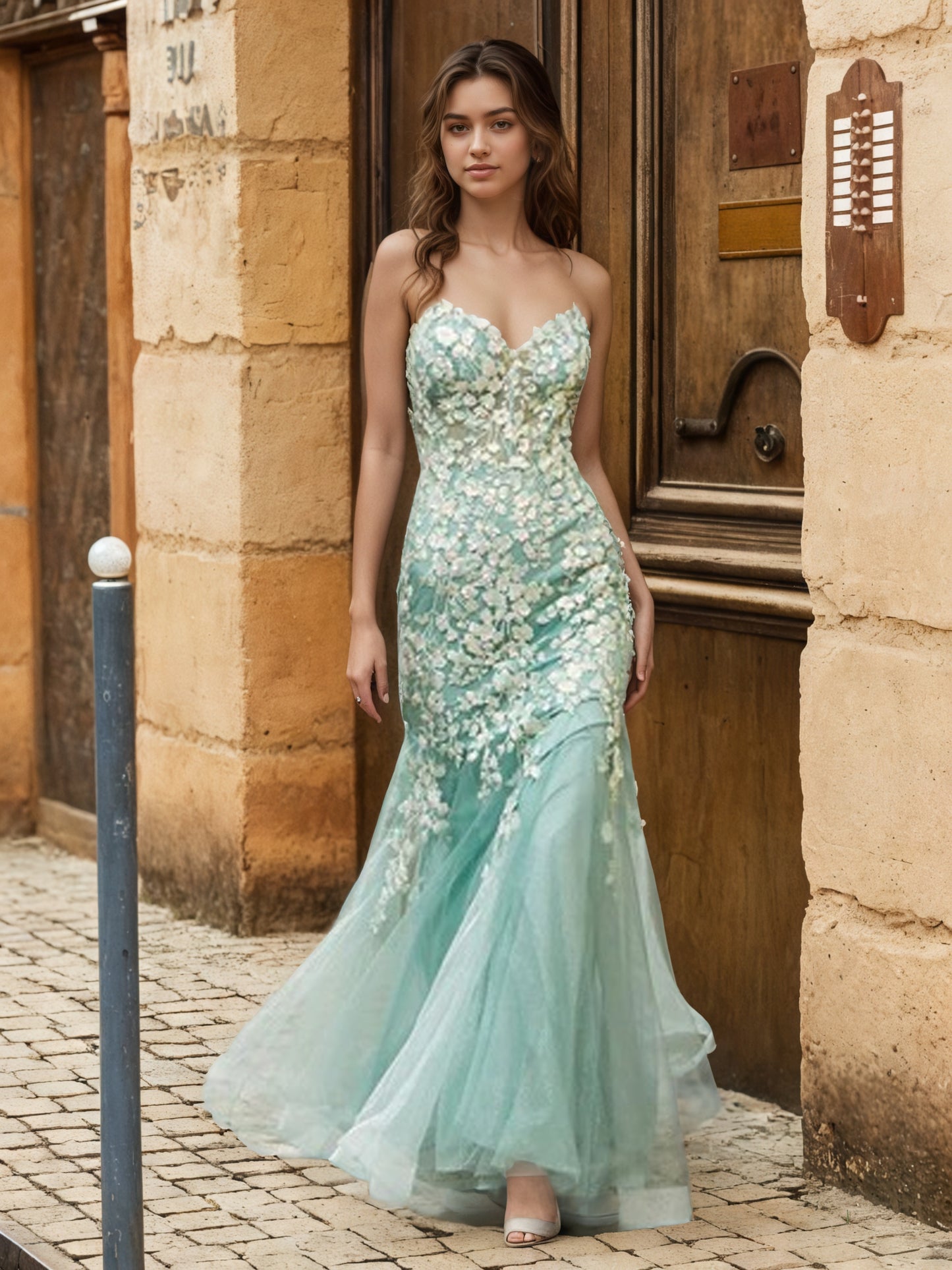 Sevoba | Illusion Lace Corset Top Mermaid Dress Teal