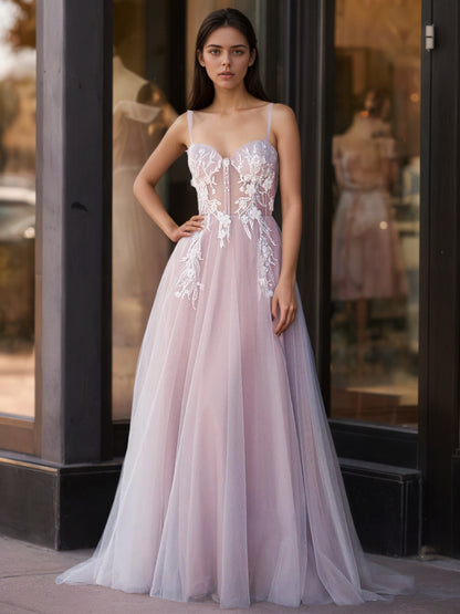 Sevoba|Lavender A-line Sweetheart Neckline Tulle Sweep Train Prom Dress