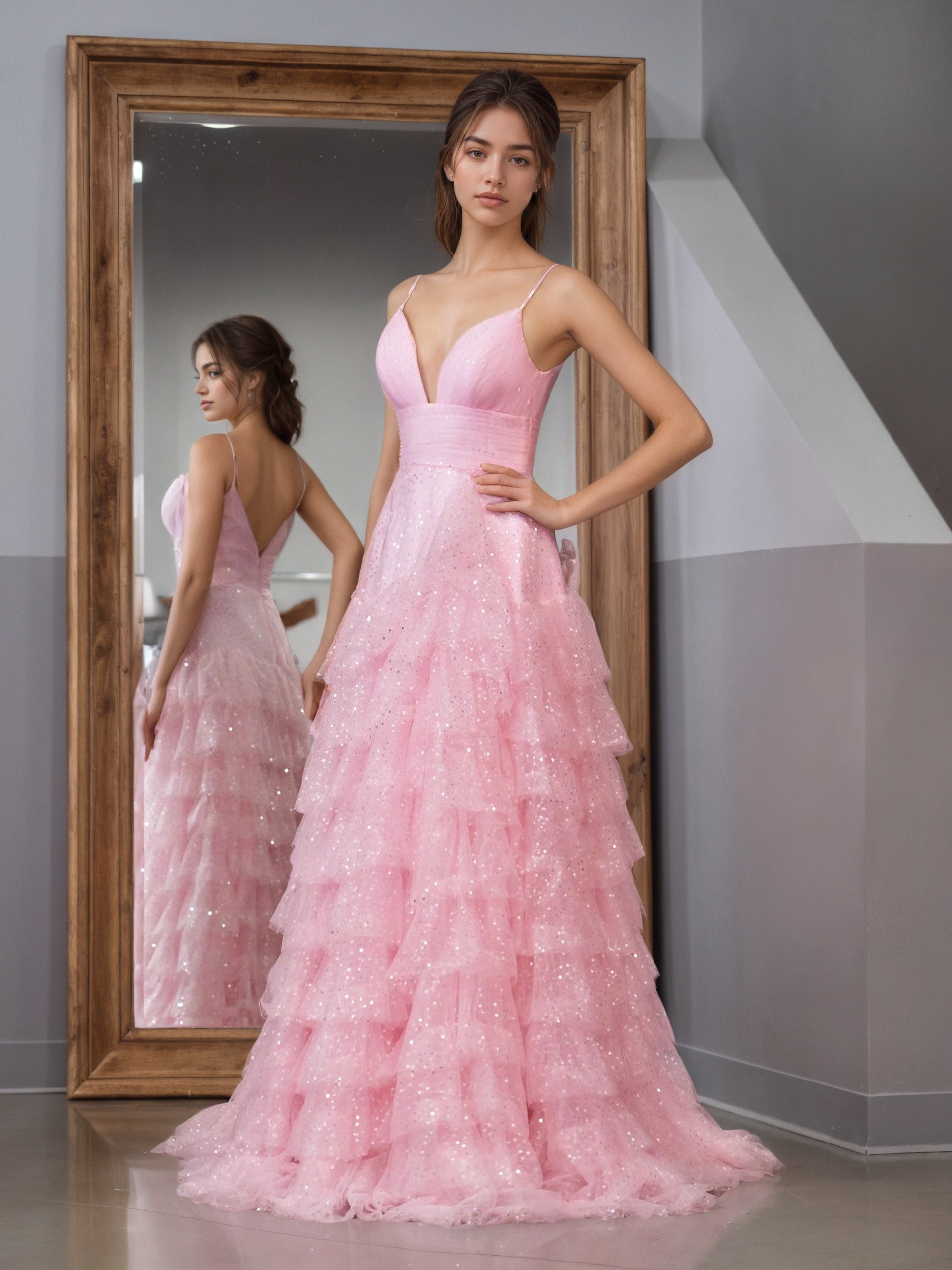 Sevoba | Light Pink A-Line Tiered Spaghetti Straps Tulle Prom Dress
