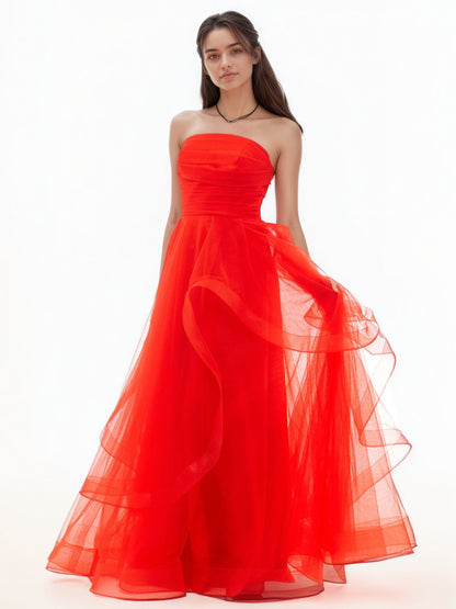 Sevoba|Light Pink A Line Strapless Organza Prom Dress