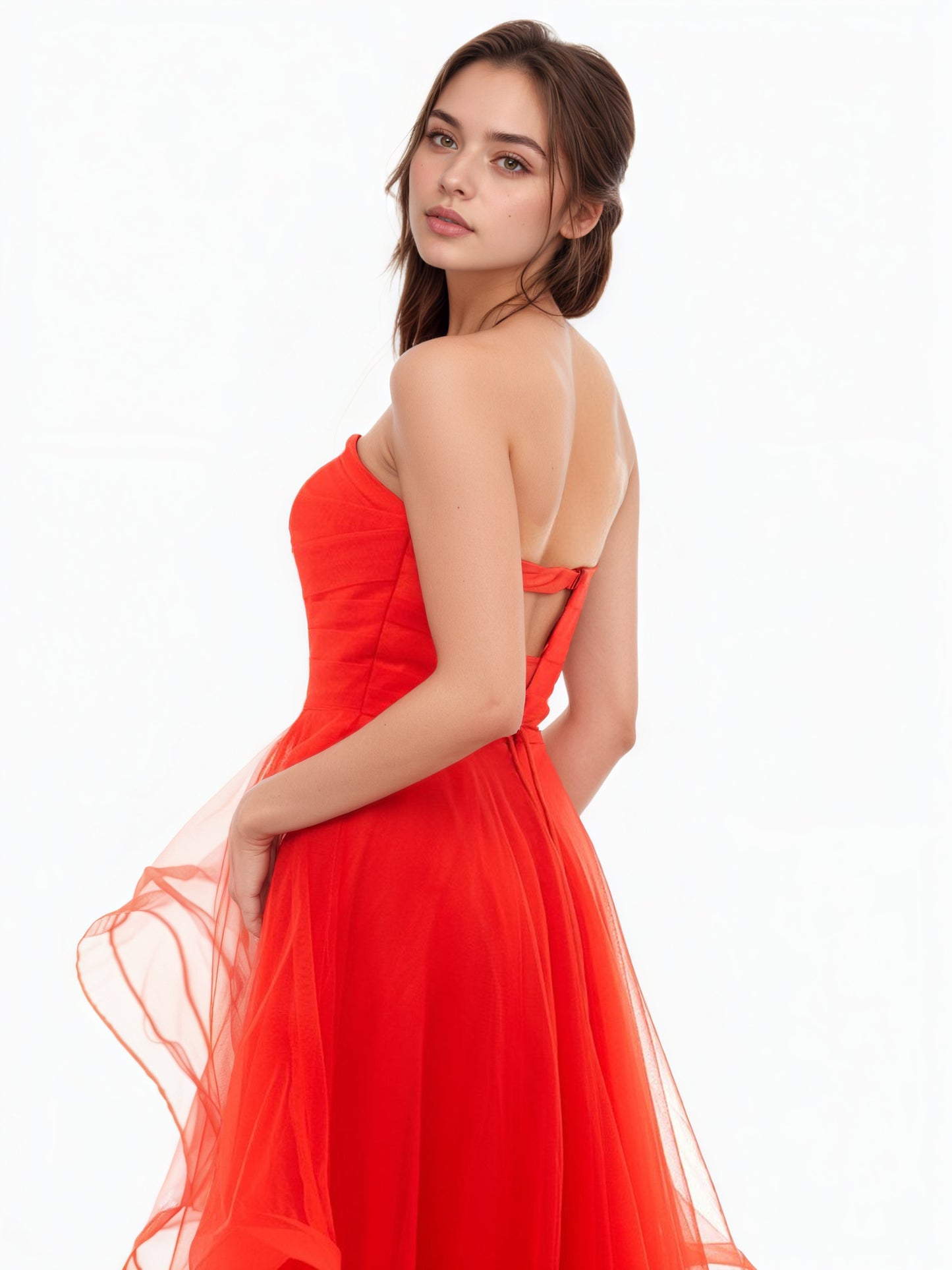 Sevoba|Light Pink A Line Strapless Organza Prom Dress