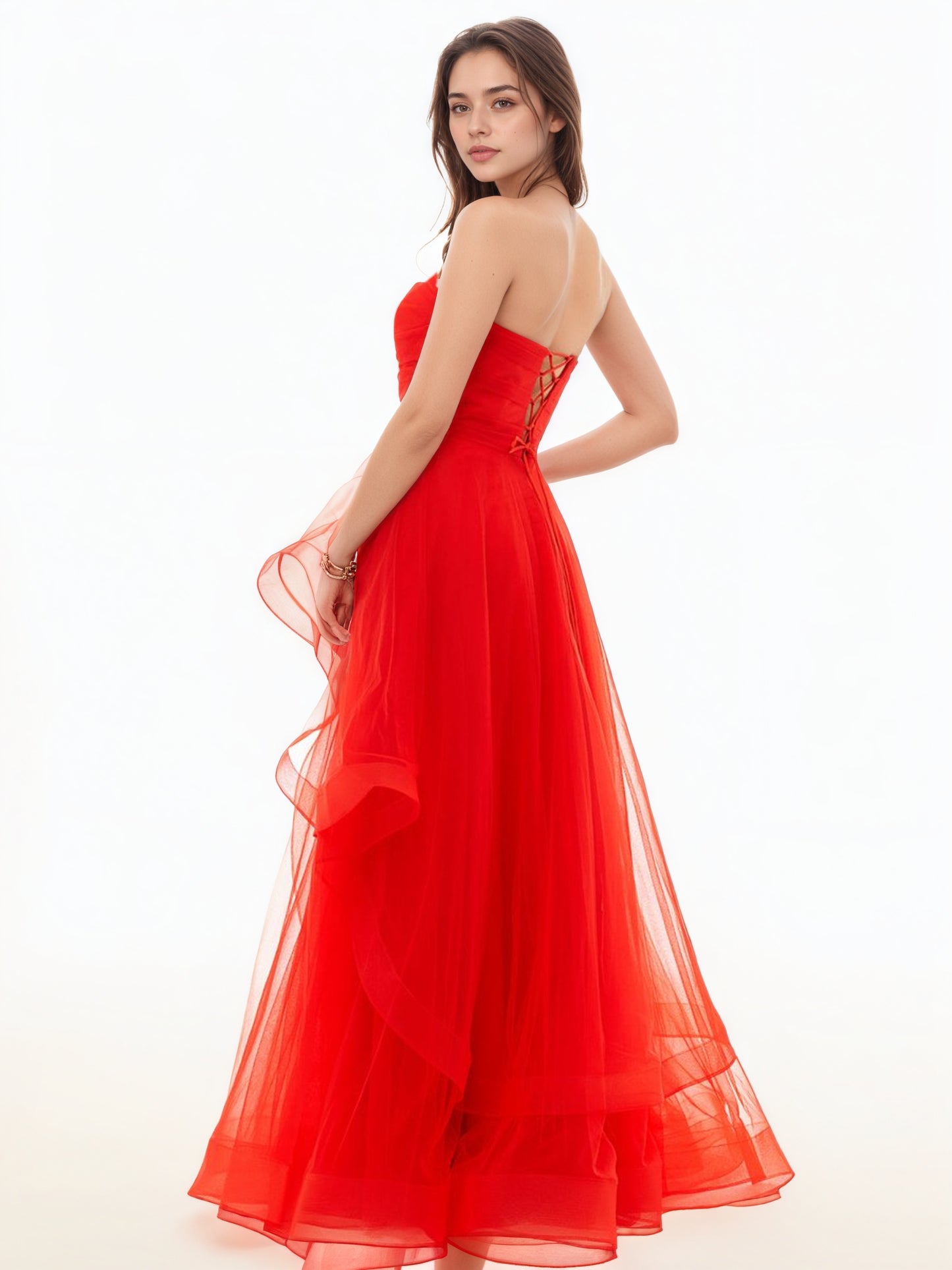 Sevoba|Light Pink A Line Strapless Organza Prom Dress