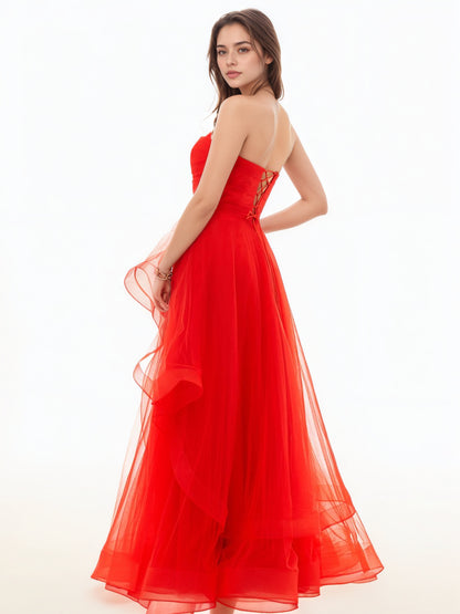 Sevoba|Light Pink A Line Strapless Organza Prom Dress