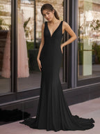 Sevoba | Mermaid Deep V-Neck Beaded Satin Long Prom Dress