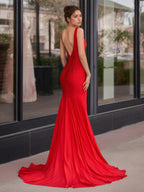 Sevoba | Mermaid Deep V-Neck Beaded Satin Long Prom Dress