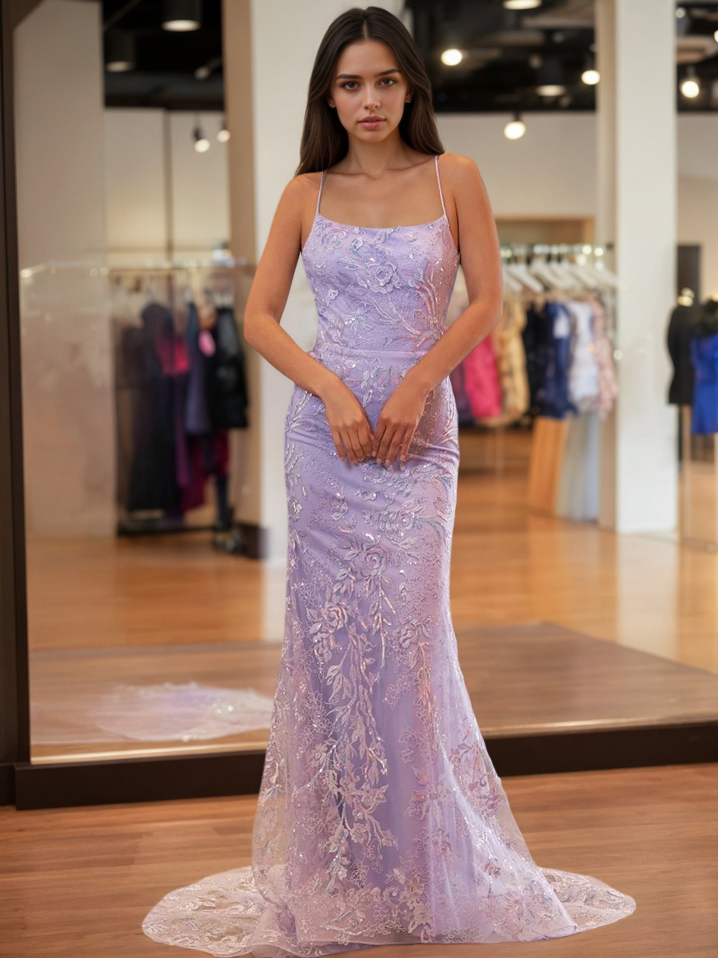 Sevoba|Mermaid Scoop Lace Long Prom Dress